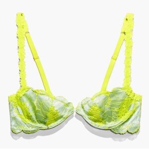 Savage X Fenty Perfect Poppies Lace Demi Bra 38D • NWT • Neon Yellow Lime Green